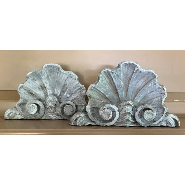 Antique 18th Century French Rococo Carved Wood Sea Shell Form Architectural Cornice Elements - A Pair For Sale - Image 14 of 14