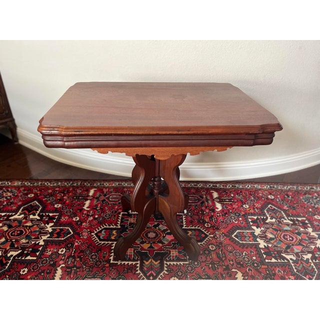 Late 19th Century Antique Victorian Eastlake Style Carved Walnut Parlor Table, Lamp Table, Hall Table on Casters For Sale - Image 5 of 12