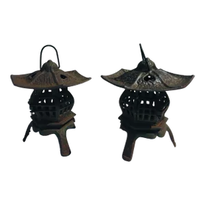 1970s Japanese Iron Garden Lanterns - a Pair