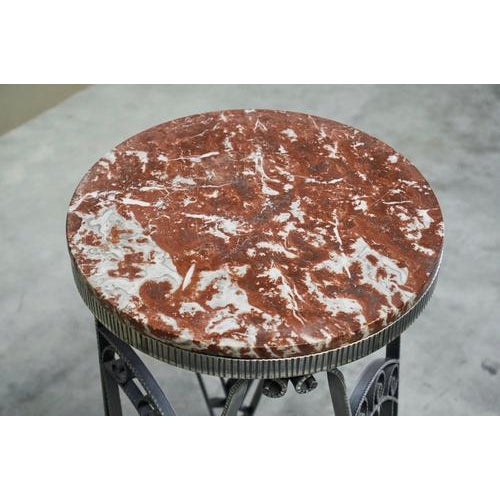 Red French Art Deco Fer Forgé Side Table in Iron and Marble, 1930s For Sale - Image 8 of 15