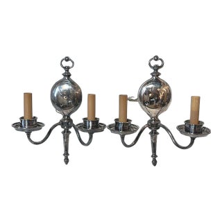 Silver Double Arm Vintage Sconces - Early 20th Century. Salvaged From a Renovation. For Sale