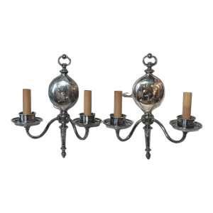 Silver Double Arm Vintage Sconces - Early 20th Century. Salvaged From a Renovation.