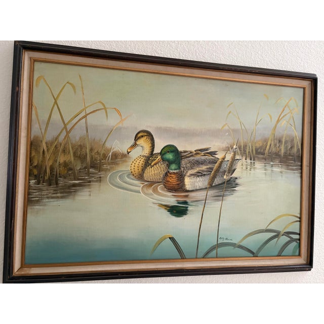 Mid Century Original Americana Framed Duck Mallard Painting For Sale - Image 9 of 11