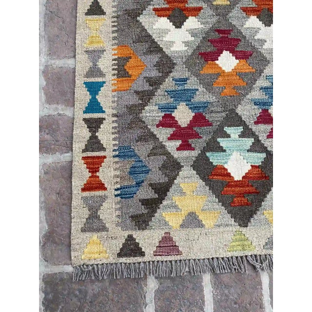 Colorful Handwoven Wool Kilim Rug, Bohemian Tribal Design, 2.8' X 4.1' For Sale - Image 4 of 7