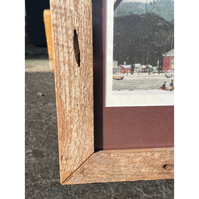 1960s Vintage Rustic Wood Frame Christmas Print For Sale - Image 5 of 9