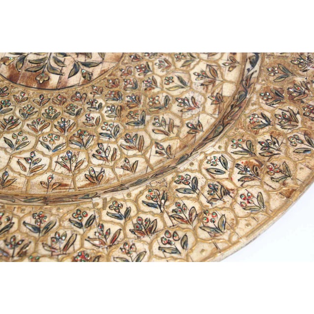 Indian Indian Mughal Style Overlaid and Hand Painted Metal Platter 1950 For Sale - Image 3 of 13