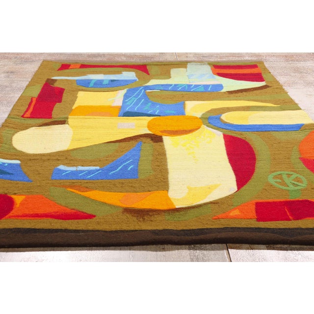Vintage Swedish Rollakan Rug by Eva Kaskova, 04'03 X 06'07 For Sale - Image 9 of 10