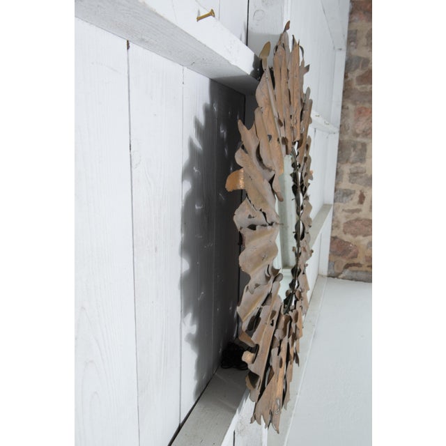 Brutalist Sunburst Mirror, Handcrafted Torch Cut Brass, Spain, 1970s For Sale - Image 11 of 13