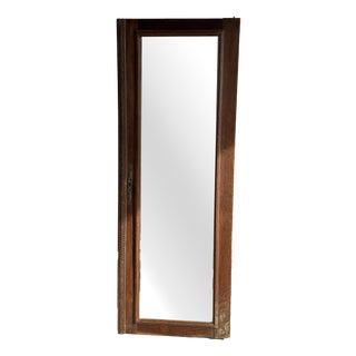 Antique Mirror for Right-Hand Cabinet Door in Brown Oak with Beveled Glass and Carved Frame, 1980s For Sale