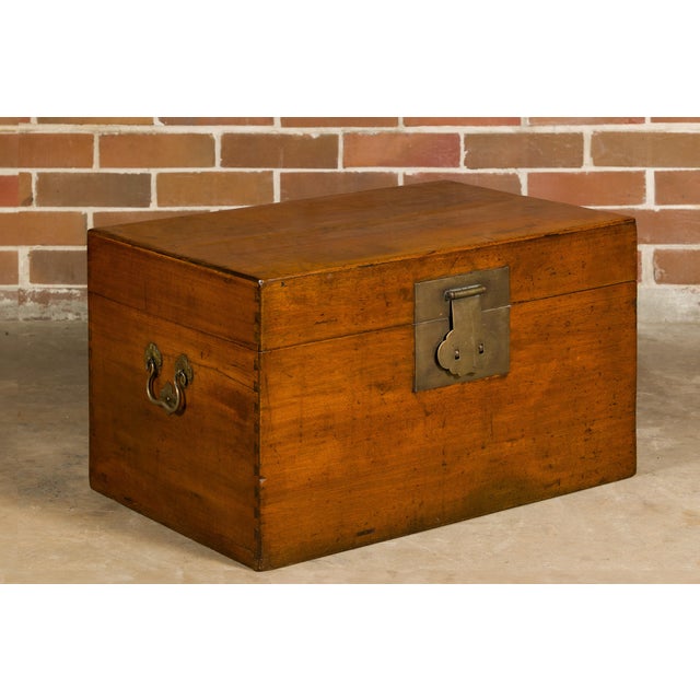 19th Century Oak Blanket Chest with Brass Hardware and Lateral Handles For Sale - Image 11 of 12