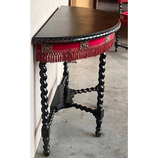 English 19th Century English Demilune Table With Solomonic Legs and Fringes For Sale - Image 3 of 8