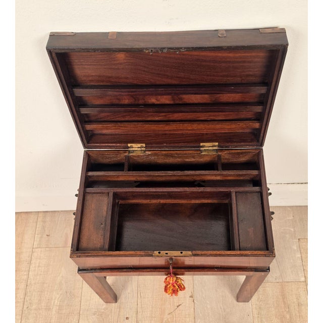 Wood English 19th Century Brass Mounted Campaign Desk For Sale - Image 7 of 16