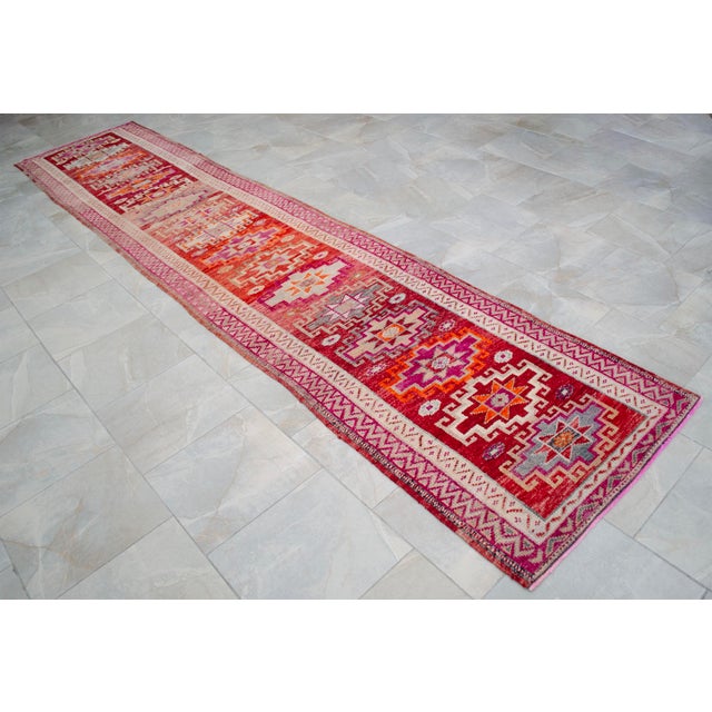 1970s Hand-Knotted Kurdish Runner Rug . Tribal Long Runner Rug - 2′10″ × 14′5″ For Sale - Image 5 of 14