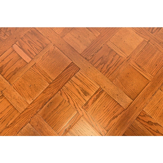 Guy Chaddock English Country Rustic Oak Pedestal Extension Dining Table With Patchwork Parquet Top, Newly Refinished For Sale - Image 10 of 15