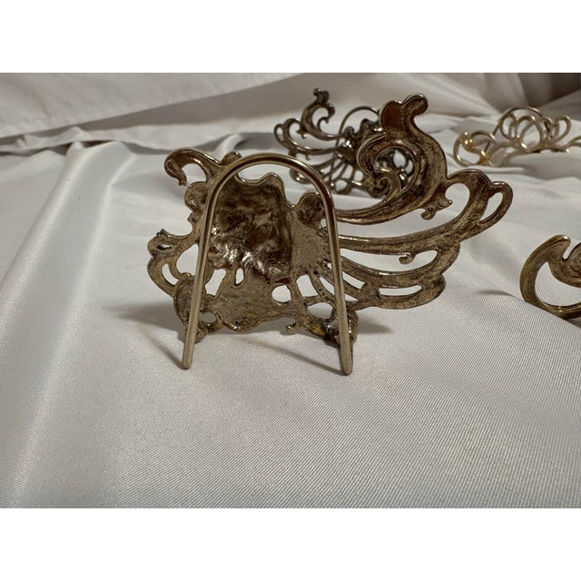 Vintage Card Place Holders, Silver Plated Pewter - Set of 6 For Sale In Boise - Image 6 of 7