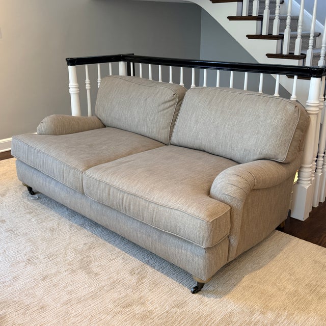 Wood Restoration Hardware English Roll Arm Two Seat Sofa For Sale - Image 7 of 8