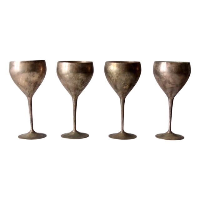 Mid 20th Century Mid-Century Modern Leonard Silverplate Goblets, Set of 4 For Sale