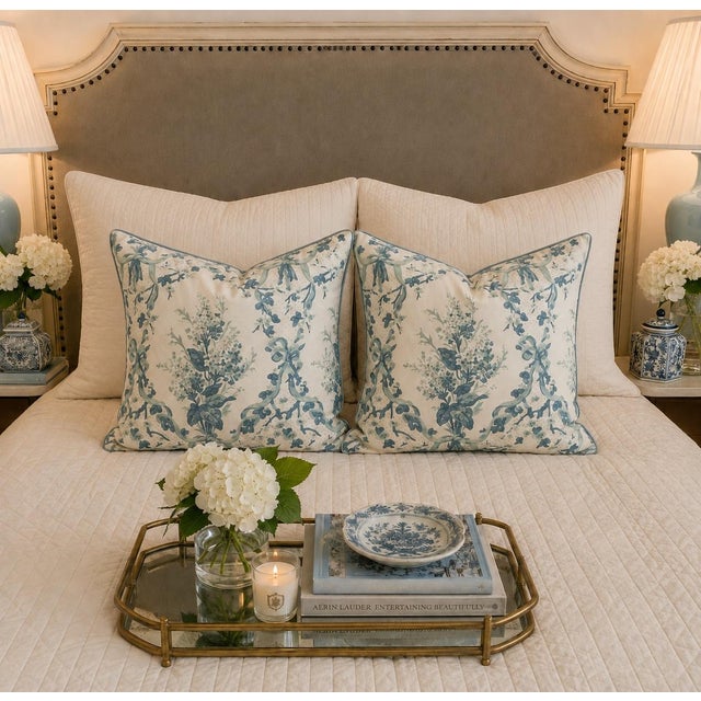 Bring timeless elegance to your home with this gorgeous pair of newly made vintage down and feather cotton pillows from...