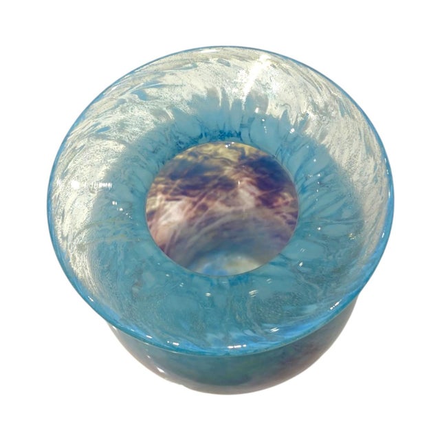 Sky Blue Michael Nourot Signed Art Glass Vase, Blue and Purple Swirl For Sale - Image 8 of 15