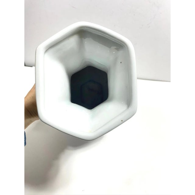 Ceramic Vintage 14” Blue & White Chinoiserie Porcelain Vase With Floral Motif For Sale - Image 7 of 8