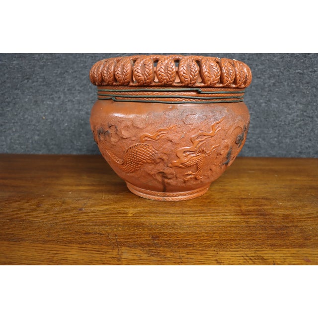 Japanese Tokoname Ware Dragon Motif Terracotta Jardinère For Sale - Image 10 of 11