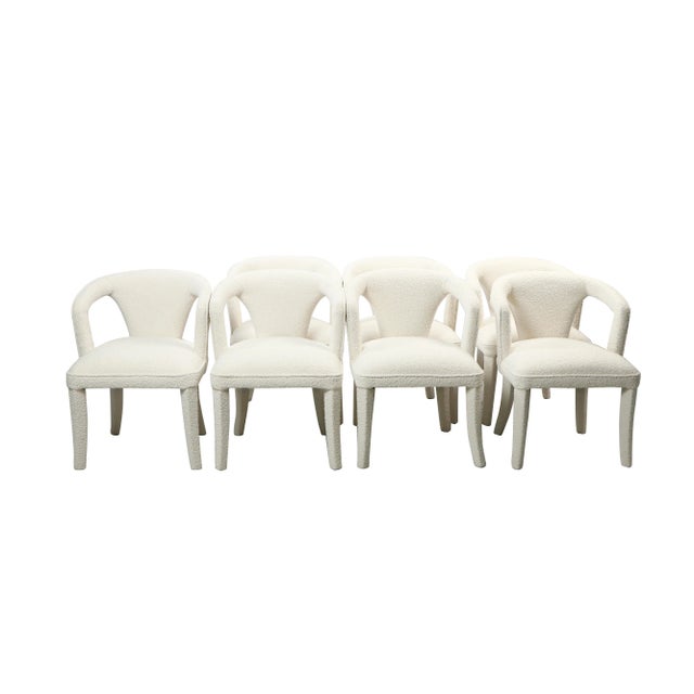 White Set of 8 Swift White Boucle Dining Armchair Chairs in White For Sale - Image 8 of 12