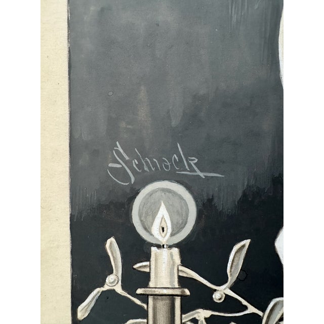 1940s 1940s Original Signed Graphite Illustration of Praying Girl by Candlelight, 13 × 10.5 In. For Sale - Image 5 of 6
