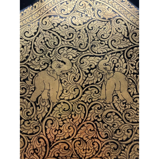 Asian Lacquer and Gold Thai Elephant Tray For Sale - Image 3 of 4