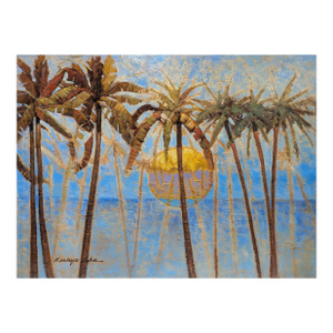 Contemporary Beach Sunset Palms Ocean Tropical Landscape Painting on Gallery Wrap Canvas
