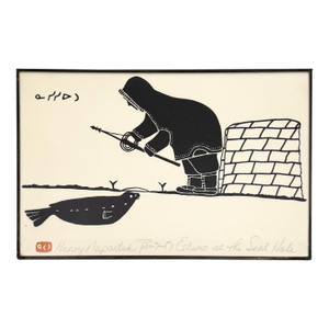 Vintage Inuit Print “Eskimo at the Seal Hole” by Henry Napartuk, Signed