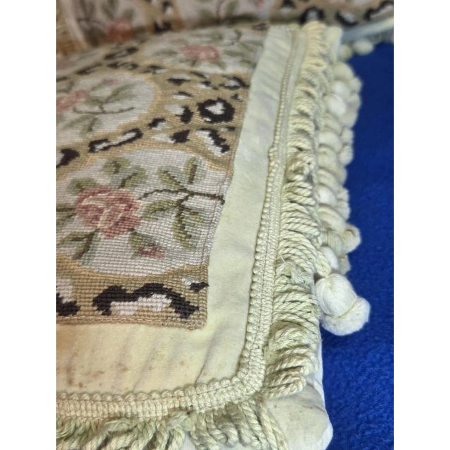 Textile Artisanal Floral Needlepoint Accent Pillows With Ornate Tassels-Set of 2 For Sale - Image 7 of 18