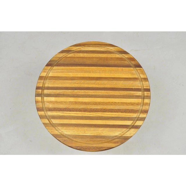 Vintage Mid Century Modern Teak & Oak Wood 24" Round Spinning Charcuterie Cutting Board For Sale - Image 12 of 12