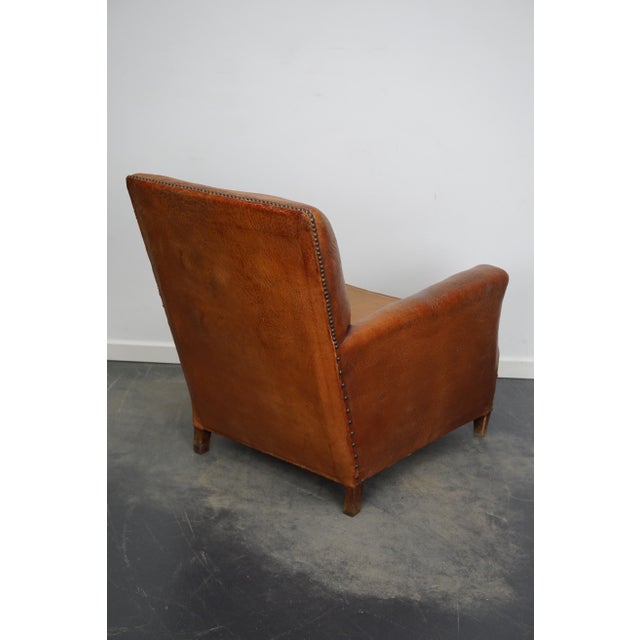 Vintage French Cognac-Colored Leather Club Chair, 1940s For Sale - Image 9 of 15