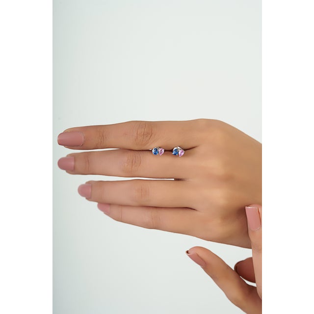 Toi Et Moi Pear-Cut Blue Sapphire & Pink Sapphire Stud Earrings in 18k Gold- 2 Pieces For Sale - Image 11 of 15