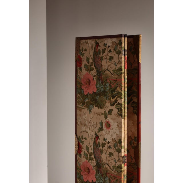 Vintage Scandinavian Chinoiserie Wood and Printed Fabric Room Divider For Sale - Image 4 of 18