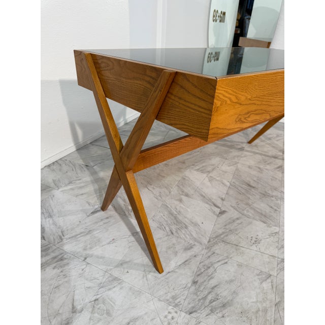 1990s Italian Desk With Dark Green Glass Top For Sale - Image 4 of 10