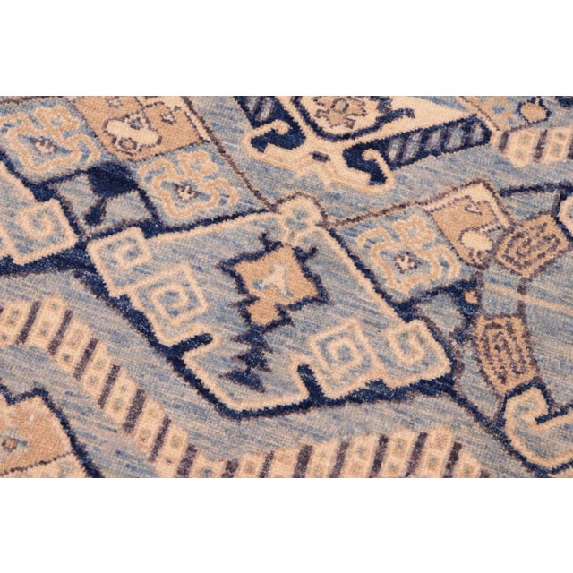 Shabby Chic 1990s Ziegler Blue Beige Hand-Knotted Wool Rug - 6'2'' X 9'5'' For Sale - Image 3 of 8
