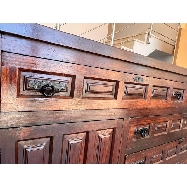 Brown Large 20th Church Spanish Baroque Carved Walnut Tuscan Credenza or Buffet For Sale - Image 8 of 18