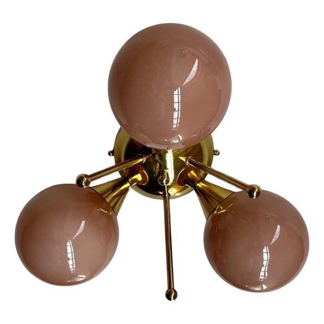 Trifoglio Polished Brass Opaque Coral Globe Flush Mount by Fabio LTD For Sale