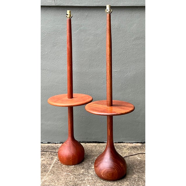 Mid 20th Century Vintage 1950s MCM Danish Teak Onion Bulb Floor Lamps - A Pair For Sale - Image 5 of 12