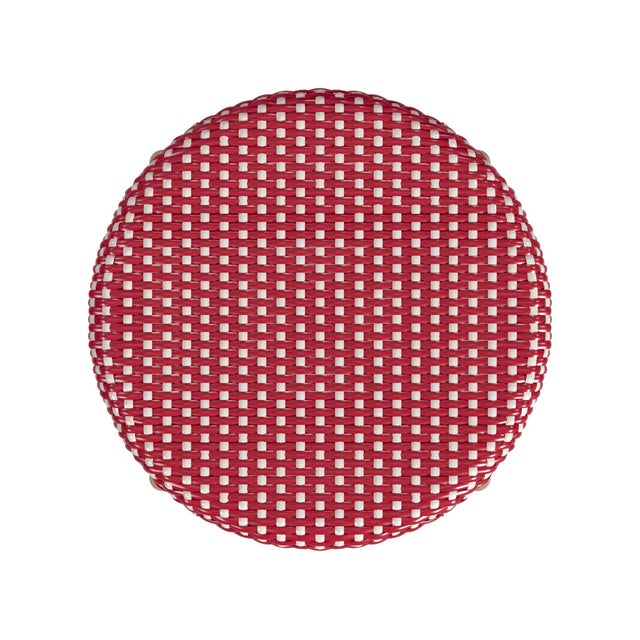 Wood Tobias 24 in. Seat Height Round Rattan Backless Counter Stool, Red/White Dot/ Natural Rattan Frame For Sale - Image 7 of 8