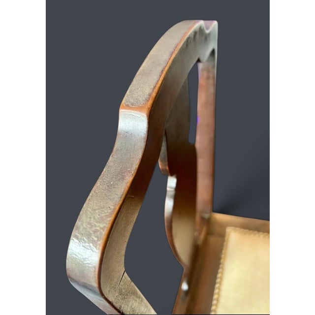 1960s Vintage Queen Anne Mahogany Side Chair, Brass Studs Beige Fabric For Sale - Image 11 of 11