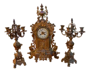 Antique Art Nouveau Mantle Clock and Candelabras - Garniture Set