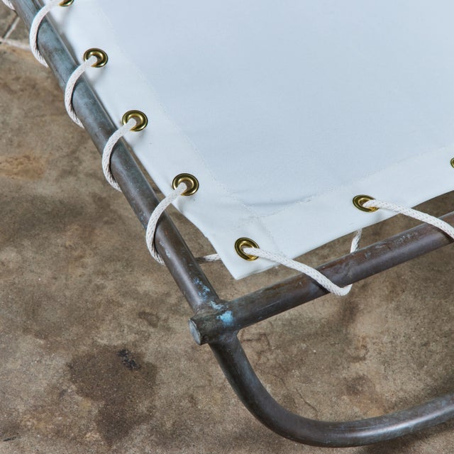 Early Walter Lamb Bronze & Canvas Patio Chaise Lounge For Sale - Image 12 of 18