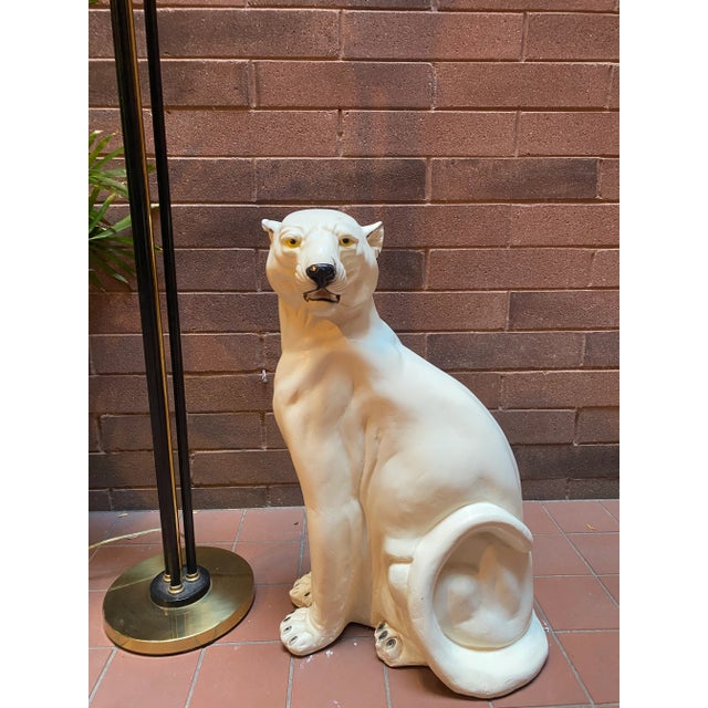 Late 20th Century Vintage Italian White Cougar Panther Cat Life Size Statue For Sale - Image 5 of 10