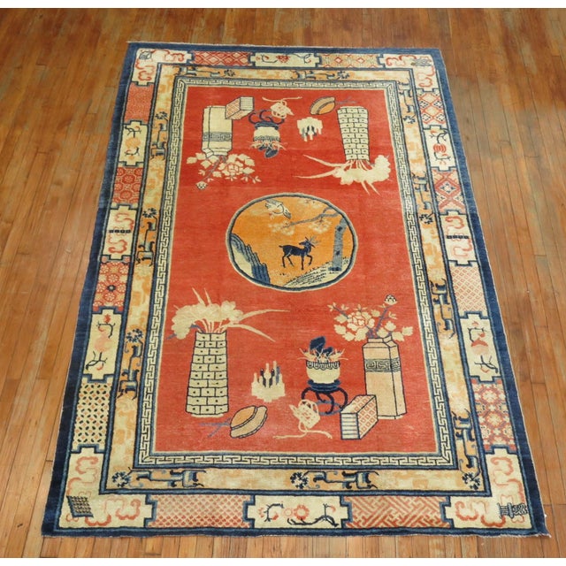 An Antique Tibetan intermediate Pictorial rug from the early 20th century 5'11'' x 9'3''