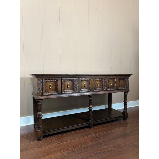 Antique English Dresser Base Sideboard Potboard Jacobean Carved Oak C1890 For Sale - Image 4 of 18