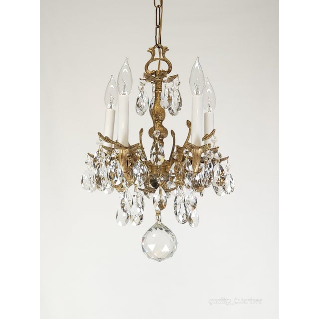 Antique 5 Light Sensational Shinning Swanky Brass Cut Lead Crystal Chandelier ~ Rewired ~ Restored ~ Rejuvenated ~ Ready to Hang ~ For Sale - Image 11 of 12