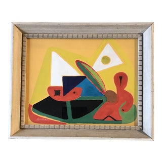 Original Vintage Modernist Abstract Painting Signed For Sale