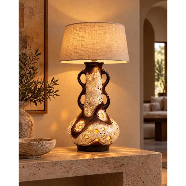 Ceramic Large Pierced Fat Lava Ceramic Lamp Base, West Germany, 1970s For Sale - Image 7 of 8